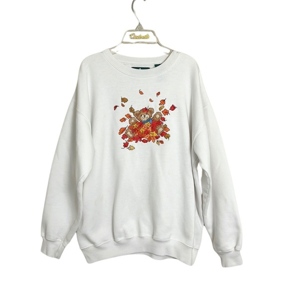 Hunt Club Fall Novelty Embroidered‎ Leaves Bear Crewneck Sweatshirt Size Medium - Picture 1 of 12